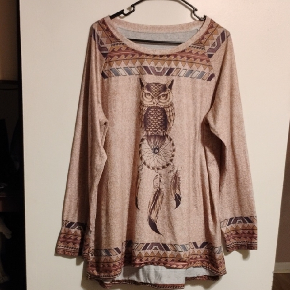Boho Owl Dreamcatcher Long Sleeve Top – XL Approx – EUC